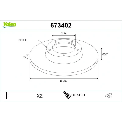Imagem de VALEO Disco de travão KIA: Soul I Eixo traseiro 262mm 10mm 5furos cheio 673402 Discos