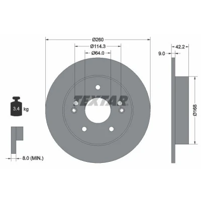 Imagem de TEXTAR PRO 92172003 Disco de travão 260 9 05/07 114,3 cheio revestido sem pernos fixação da roda, cubo roda HONDA: Prelude V