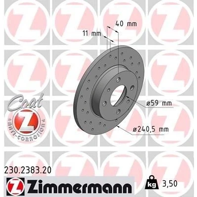 Imagem de ZIMMERMANN COAT Z 230.2383.20 Disco de travão 240 11 6/4 4 98 cheio, perfurado revestido ABARTH: 500 / 595 695 Hatchback, 500C 595C 695C Cabrio