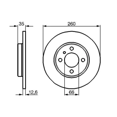 Imagem de BOSCH Disco de travão BMW: 3 Sedan, Cabrio 260mm 12,6mm 4 100mm cheio oleado 0 986 478 029 34111154747,34116752434,E190R02C01000518 Discos