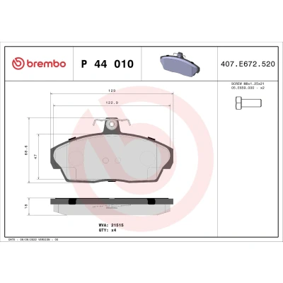Imagem de BREMBO P 44 010 Jogo de pastilhas para travão disco excl. contacto aviso desgaste com parafusos pinça sem acessórios