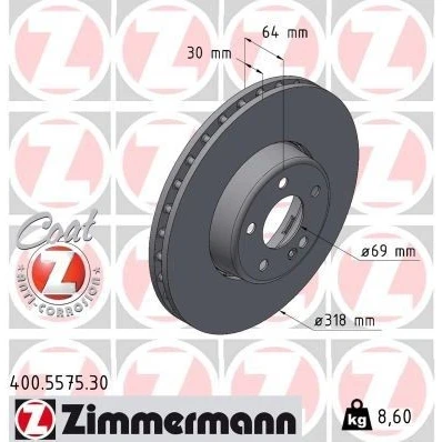 Imagem de ZIMMERMANN disco de travão 30mm 6/5 5furos 112mm ventilado, duas peças revestido alto carbono 400.5575.30 2064211200,A2064211200