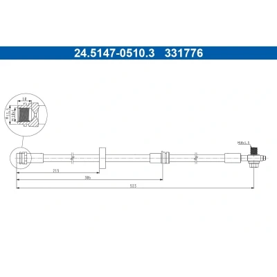 Imagem de ATE 24.5147 0510.3 Mangueira de Travão 523mm M10x1mm AUDI: A2