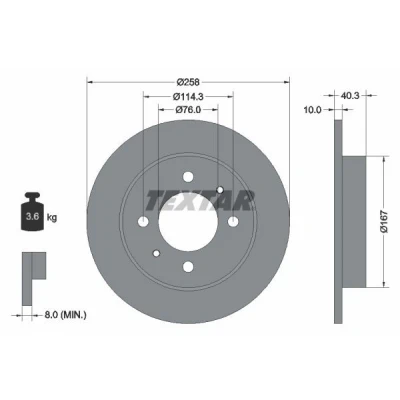 Imagem de TEXTAR PRO 92117103 Disco de travão 258 10 04/06 114,3 cheio revestido sem pernos fixação da roda, cubo roda HYUNDAI: COUPE