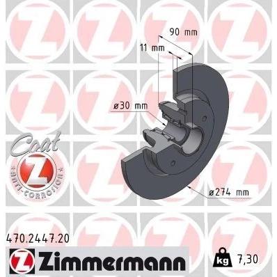 Imagem de ZIMMERMANN Disco de travão RENAULT: Kangoo II Express, / Grand 274mm 11mm 5/5 5furos 108mm cheio revestido 470.2447.20
