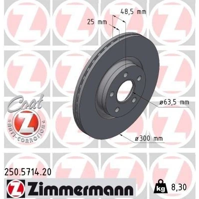 Imagem de ZIMMERMANN 250.5714.20 Disco de travão 300 25 5/5 5 108 interior ventilado revestido FORD: Transit Connect V408 Van, Mk2 Carrinha