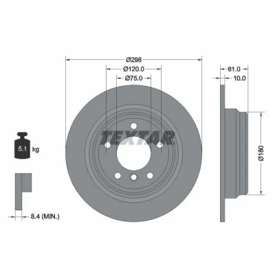 Imagem de TEXTAR PRO 92076603 Disco de travão 298 10 05/06 120 cheio revestido sem pernos fixação da roda, cubo roda BMW: 5 Sedan, Touring