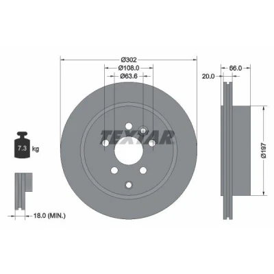 Imagem de TEXTAR PRO 92162803 Disco de travão 302 20 05/07 108 interior ventilado revestido sem pernos fixação da roda, cubo roda