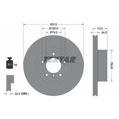 Imagem de TEXTAR PRO+ 92176105 Disco de travão 312 24 05/06 120 interior ventilado revestido alto carbono sem pernos fixação da roda, cubo roda