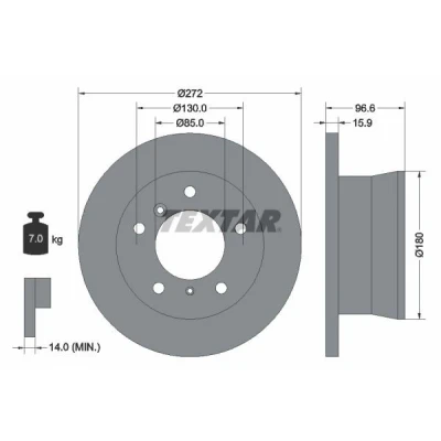 Imagem de TEXTAR PRO 92137603 Disco de travão 272 15,9 05/07 130 cheio revestido sem pernos fixação da roda, cubo roda MERCEDES BENZ: Sprinter 3 T Van