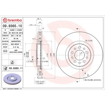 Imagem de BREMBO COATED DISC LINE 09.9365.11 Disco de travão 330 28 5 interior ventilado revestido ALFA ROMEO: 159 Sedan, Brera, JEEP: Cherokee V