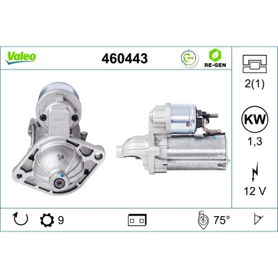 Imagem de VALEO 460443 Motor de arranque 12 1,3 9 FIAT: Doblo I Cargo, Carrinha, Grande Punto Hatchback, OPEL: Combo C Van / Carrinha