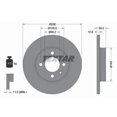 Imagem de TEXTAR PRO 92041703 Disco de travão 256 12,8 04/05 100 cheio revestido sem pernos fixação da roda, cubo roda VOLKSWAGEN: GOLF 3