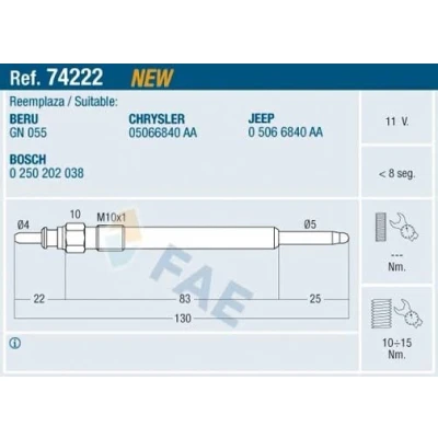Imagem de FAE 74222 Vela incandescente 11V M10x1