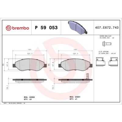 Imagem de BREMBO P 59 053 Jogo de pastilhas para travão disco com avisador sonoro desgaste parafusos pinça acessórios