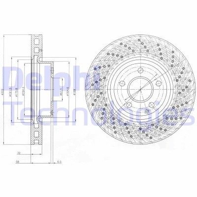 Imagem de DELPHI BG9076C Disco de travão 322 32 5 ventilado revestido alto carbono sem o rolamento da roda, anel sensor do ABS
