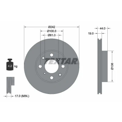 Imagem de TEXTAR 92060700 Disco de travão 242 19 04/08 100 interior ventilado sem pernos fixação da roda, cubo roda HONDA: CIVIC 4 Hatchback, CRX 2