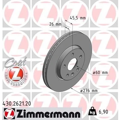Imagem de ZIMMERMANN COAT Z 430.2621.20 Disco de travão 276 26 6/5 5 105 interior ventilado revestido alto carbono OPEL: Astra J Sports Tourer