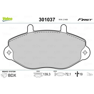 Imagem de VALEO 301037 Jogo de pastilhas para travão disco FIRST Eixo dianteiro excl. contacto aviso desgaste sem chapa anti ruído FORD: FIESTA 3