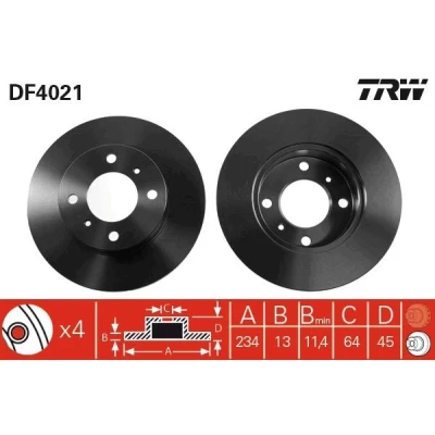 Imagem de TRW DF4021 Disco de travão 234 13 4 100 cheio pintado MITSUBISHI: COLT 4, Lancer 5 Limousine