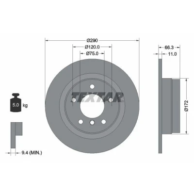 Imagem de TEXTAR PRO 92261003 Disco de travão 290 11 05/06 120 cheio revestido sem pernos fixação da roda, cubo roda BMW: 1 Hatchback, 2 Coupe
