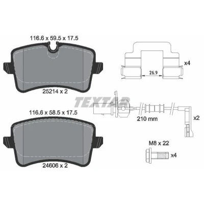 Imagem de TEXTAR 2521403 Jogo de pastilhas para travão disco incl. contacto aviso desgaste AUDI: A6 C7 Avant, Sedan, A7 Sportback, PORSCHE: Macan