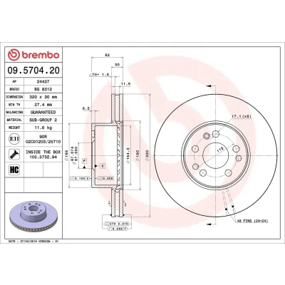 Imagem de BREMBO 09.5704.20 Disco de travão 320 30 5 interior ventilado alto carbono com parafusos