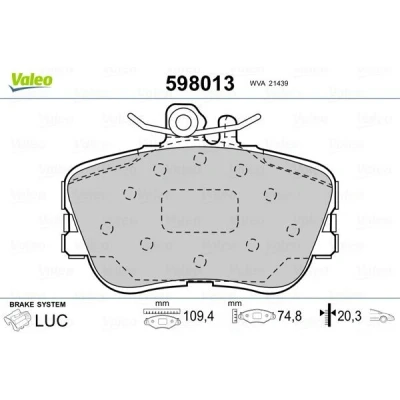 Imagem de VALEO 598013 Jogo de pastilhas para travão disco Eixo dianteiro excl. contacto aviso desgaste sem chapa anti ruído