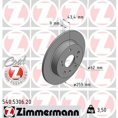 Imagem de ZIMMERMANN COAT Z 540.5306.20 Disco de travão 259 9 8/5 5 114 cheio revestido SUZUKI: SX4 II S Cross, SWIFT 4