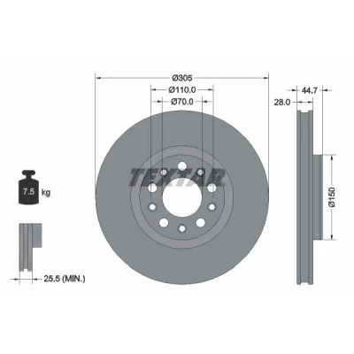 Imagem de TEXTAR 92326305 Disco de travão 305 28 05/10 110 interior ventilado revestido alto carbono sem pernos fixação da roda, cubo roda