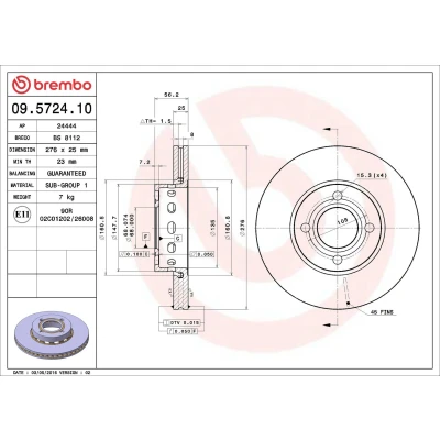 Imagem de BREMBO 09.5724.10 Disco de travão 276 25 4 interior ventilado AUDI: 80 B4 Avant, Sedan, Coupe B3