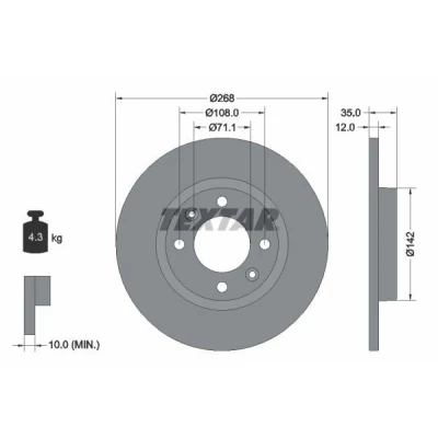 Imagem de TEXTAR 92325903 Disco de travão 268 12 04/06 108 cheio revestido sem pernos fixação da roda, cubo roda PEUGEOT: 2008 II, 208 II Hatchback
