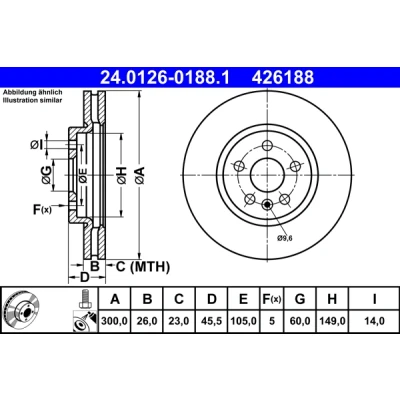 Imagem de ATE 24.0126 0188.1 Disco de travão 300,0 26,0 5 105,0 ventilado revestido com parafusos OPEL: Astra K Sports Tourer, Hatchback