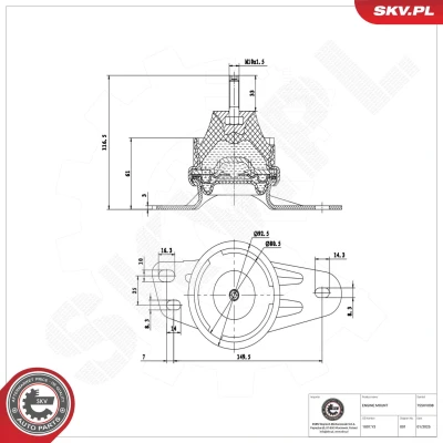 Imagem de ESEN SKV 75SKV098 Suporte, motor à direita Apoio hidráulico Alumínio, Borracha 191mm 117mm PEUGEOT: 508 I SW, 407 Sedan