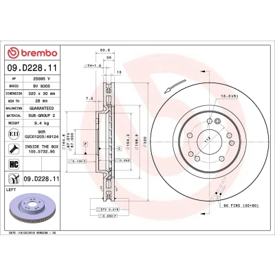 Imagem de BREMBO 09.D228.11 Disco de travão 320 30 5 interior ventilado revestido alto carbono com parafusos MERCEDES BENZ: W124 Sedan, SL Cabrio