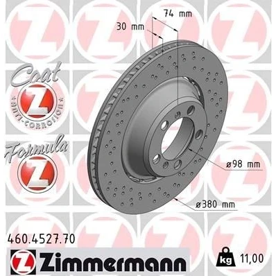 Imagem de ZIMMERMANN 460.4527.70 disco de travão 380 30 7/5 5 130 ventilado, perfurado, duas peças revestido ligado/alto carbono