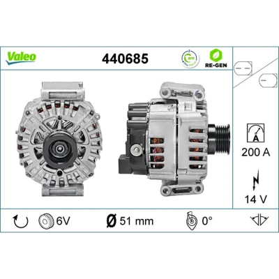 Imagem de VALEO 440685 Alternador 14V 200A MERCEDES BENZ: Classe C T modell, Sprinter 4.6 Camião de plataforma/Chassis, 3.5 Van endado, norauto,