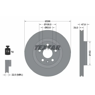 Imagem de TEXTAR 92323905 Disco de travão 296 25 05/06 108 interior ventilado revestido alto carbono sem pernos fixação da roda, cubo roda