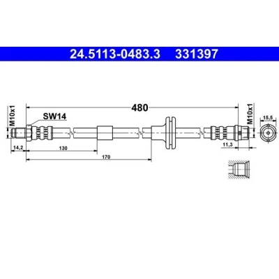 Imagem de ATE 24.5113 0483.3 Mangueira de Travão 480 M10x1 MERCEDES BENZ: Classe C Sedan