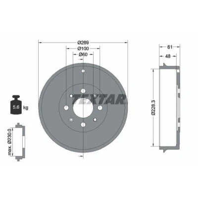 Imagem de TEXTAR 94027200 Tambor de Travão sem cubo roda, o rolamento da pernos fixação roda 269mm FIAT: Grande Punto Hatchback