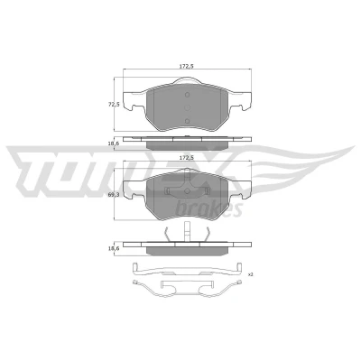 Imagem de TOMEX brakes TX 15 30 Jogo de pastilhas para travão disco Eixo dianteiro com acessórios CHRYSLER: VOYAGER / Grand 3, 4