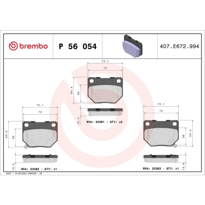 Imagem de BREMBO P 56 054 Jogo de pastilhas para travão disco com avisador sonoro desgaste sem acessórios NISSAN: 300ZX Coupe
