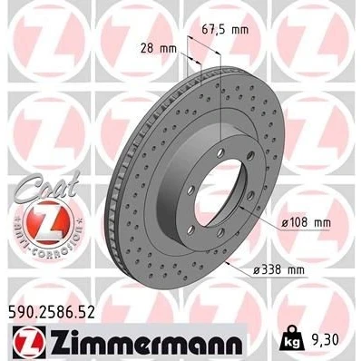 Imagem de ZIMMERMANN SPORT COAT Z 590.2586.52 Disco de travão 338 28 6/6 6 140 interior ventilado, perfurado revestido TOYOTA: Land Cruiser Prado 120