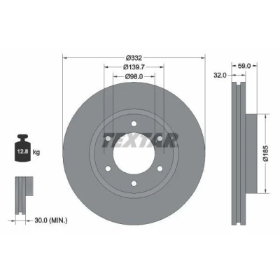 Imagem de TEXTAR Disco de travão FORD: Ranger Mk3 332mm 32mm 06/06 139,7mm interior ventilado revestido 92320803 Discos