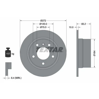 Imagem de TEXTAR PRO 92076703 Disco de travão 272 10 05/06 120 cheio revestido sem pernos fixação da roda, cubo roda BMW: Z3 Coupe