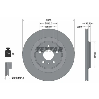 Imagem de TEXTAR PRO 92160303 Disco de travão 330 22 05/06 112 ventilado fora revestido sem pernos fixação da roda, cubo roda AUDI: A4 B8 Avant