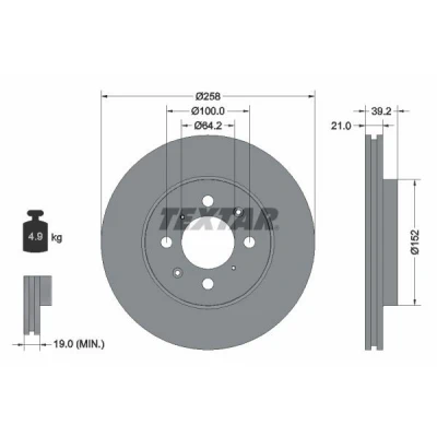 Imagem de TEXTAR PRO 92165903 Disco de travão 258 21 04/08 100 interior ventilado revestido sem pernos fixação da roda, cubo roda HONDA: Jazz 2
