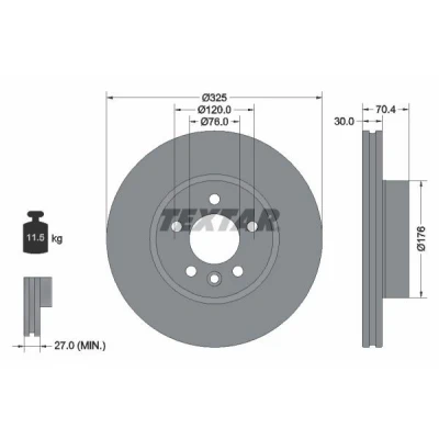 Imagem de TEXTAR 92305905 Disco de travão 325 30 05/06 120 interior ventilado revestido alto carbono sem pernos fixação da roda, cubo roda