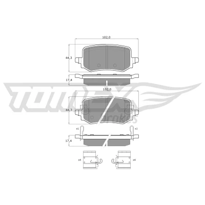 Imagem de TOMEX brakes TX 60 44 Jogo de pastilhas para travão disco Eixo traseiro com avisador sonoro desgaste acessórios HYUNDAI: Tucson