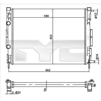 Imagem de TYC 728 0054 Radiador, arrefecimento do motor 590 453 34 Aletas de refrigeração unidas mecanicamente RENAULT: MEGANE 2 Kombi,